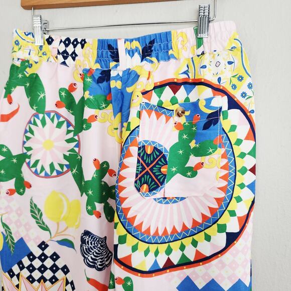 Maeve Anthropologie Pink Multicolor Print Straight Leg Silky Pull On Pants S NWT - Picture 10 of 13